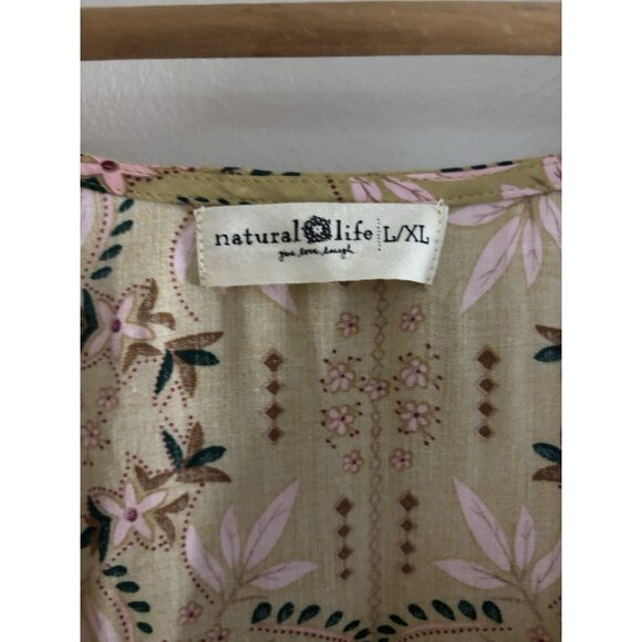 Natural Life Rayon Oversized Flowy Floral Mustard Dress Large Summer Cottagecore - Picture 4 of 10